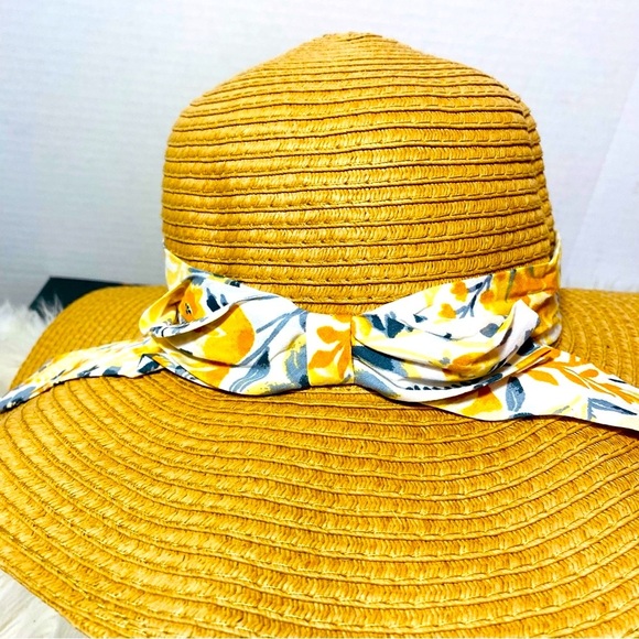 Rachel Zoe Golden Women's Beach Sun Hat with Floral Head Band NWT - Picture 4 of 6